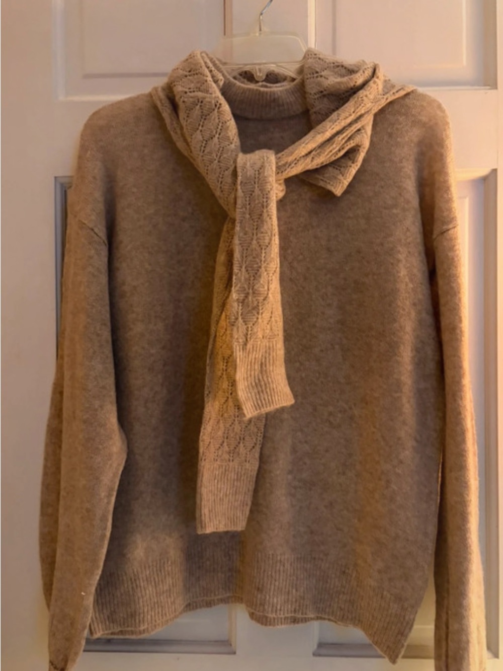Democracy Tan Cable-Scarf Turtleneck Sweater